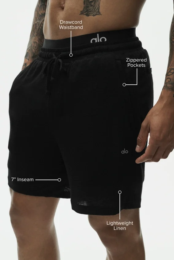 7" Linen Jersey Coastal Short - Black