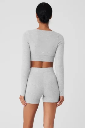 Alolux Cropped Me Time Cardigan – Athletic Heather Grey
