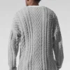 Cable Knit Crew Neck Sweater - Athletic Heather Grey