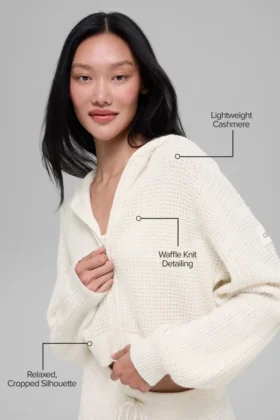 Cashmere Plush Waffle Full Zip Hoodie – Ivory