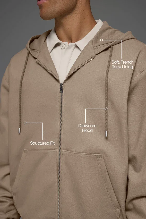 Cotton Canvas Full Zip Hoodie - Gravel
