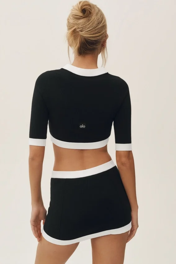 Cotton Cashmere Cropped Capri Dream Cardigan - Black/White