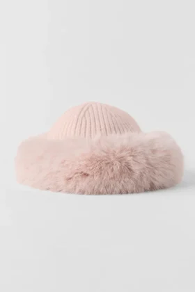 Courchevel Cashmere Faux Fur Beanie – Frosted Pink