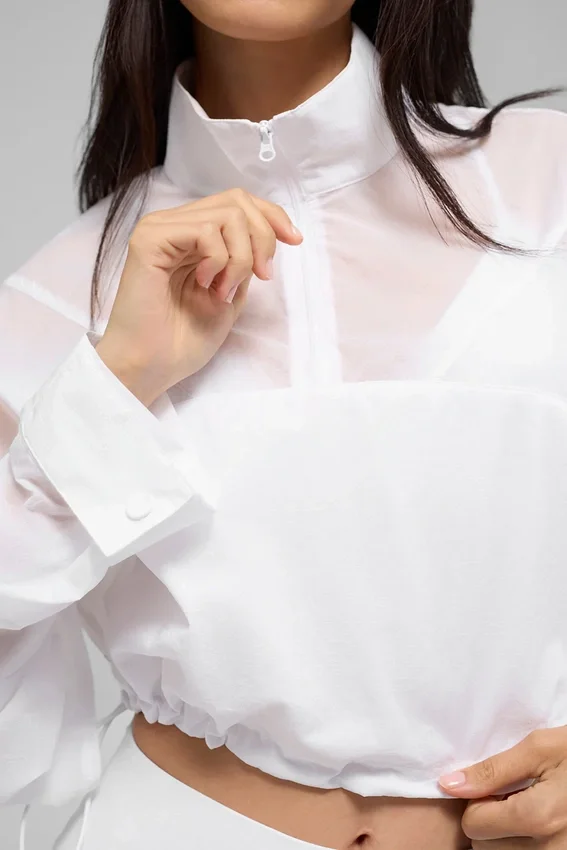 Cropped 1/4 Zip Aerial Pullover - White
