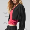 Cropped Breezy Full-Zip Cover up - Black