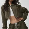 Cropped Fan Favorite Full Zip Jacket - Olive Tree