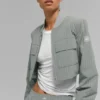 Cropped Pinstripe Main Character Full Zip Jacket - Lunar Grey/White