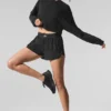Cropped Sway Crew Neck Pullover - Black