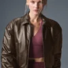 Faux Leather Cropped Premier Bomber - Espresso
