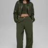 Faux Leather Cropped Premier Bomber - Green Olive