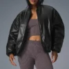 Faux Leather Premier Bomber - Black
