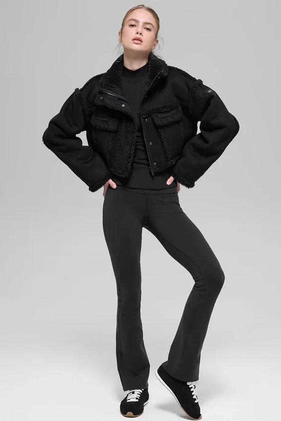 Faux Shearling Snowfall Cropped Jacket - Black