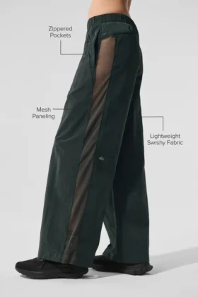 High-Waist Origin Wide Leg Track Pant – Charcoal Green