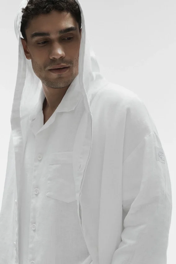 Linen Days Button up Hoodie - White