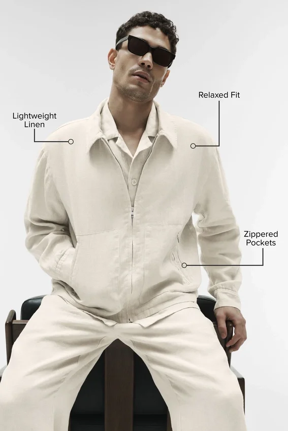 Linen Days Full Zip Jacket - Bone
