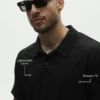 Linen Jersey Coastal Short Sleeve Polo - Black