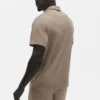 Linen Jersey Coastal Short Sleeve Polo - Gravel