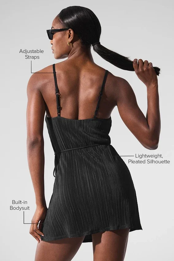 Micro Plisse Game on Tennis Dress - Black