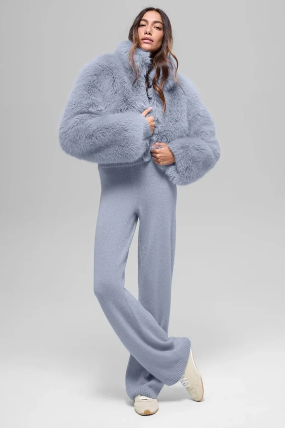 Opulent Faux Fur Cropped Jacket - Winter Frost