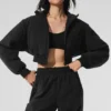 Polar Fleece Cropped Wintry Mix Jacket - Black
