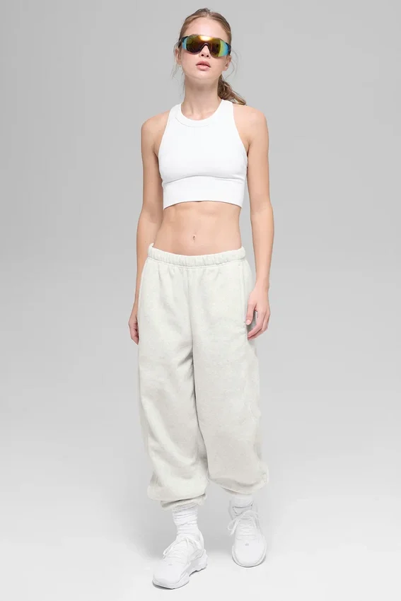Polar Fleece High-Waist Retreat Jogger - White Heather Grey