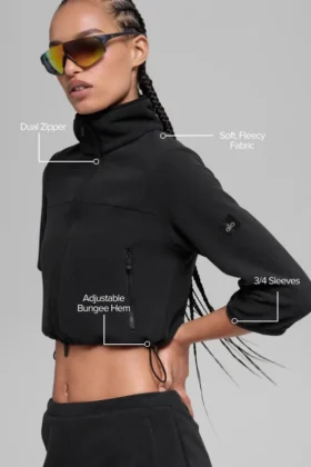 Polar Fleece Retreat Cropped Jacket – Black