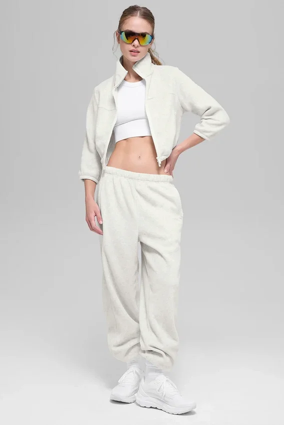 Polar Fleece Retreat Cropped Jacket - White Heather Grey