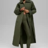 Quilted Skyline Long Coat - Green Olive