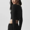 Ribbed Cropped Whisper Cardigan - Black