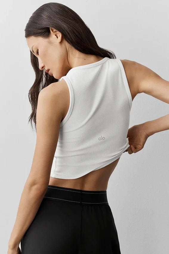 Ribbed Modal Henley Tank - White