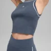 Ribbed Sweater Knit Highline Cropped Tank - Bluestone/White