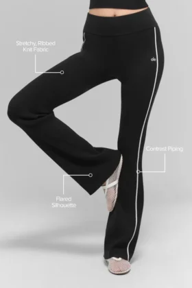 Ribbed Sweater Knit Highline Flare Pant – Black/White
