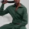 Scholar Knit Cropped Full Zip Jacket - Clover Green