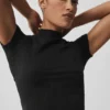 Seamless Pointelle Mock Neck Short Sleeve - Black