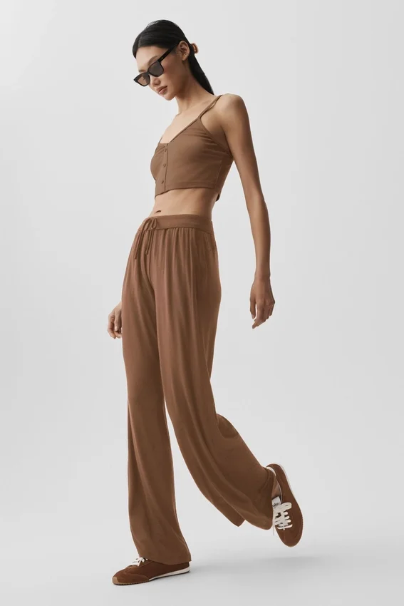 Semi-Sheer Delicate Lounge Flare Pant - Sun Kissed Brown