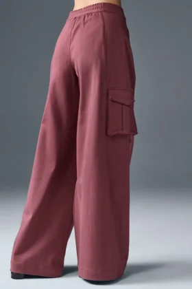 Show off Cargo Wide Leg Trouser (Long) – Burgundy Truffle
