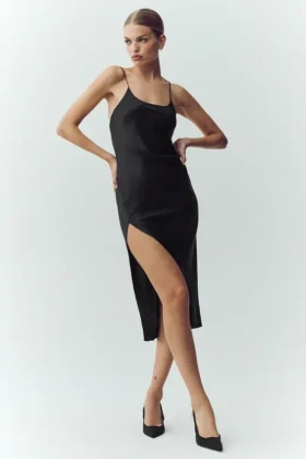 Silk Luminous Slip Dress - Black