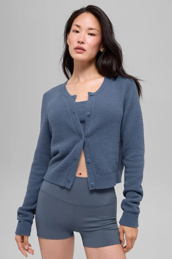 Snuggle up Sweater Cropped Cardigan - Bluestone