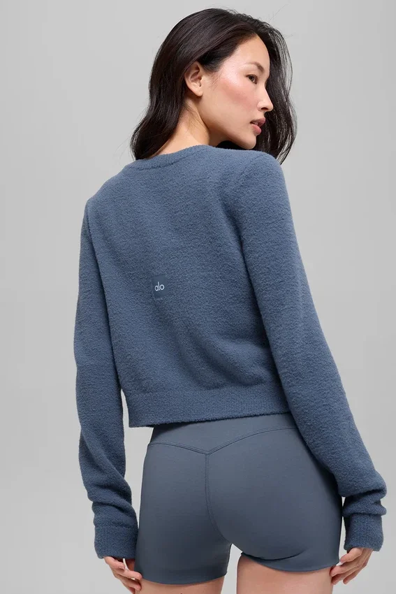 Snuggle up Sweater Cropped Cardigan - Bluestone