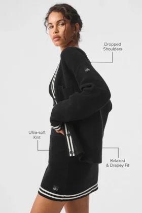 Tennis Club Sweater Knit Cardigan – Black/Ivory