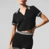 Tennis Club Sweater Knit Cropped Polo - Black/Ivory