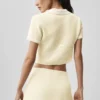 Tennis Club Sweater Knit Cropped Polo - Oatmeal/White