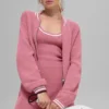 Tennis Club Sweater Knit Full Zip Jacket - Pink Wild Rose/White