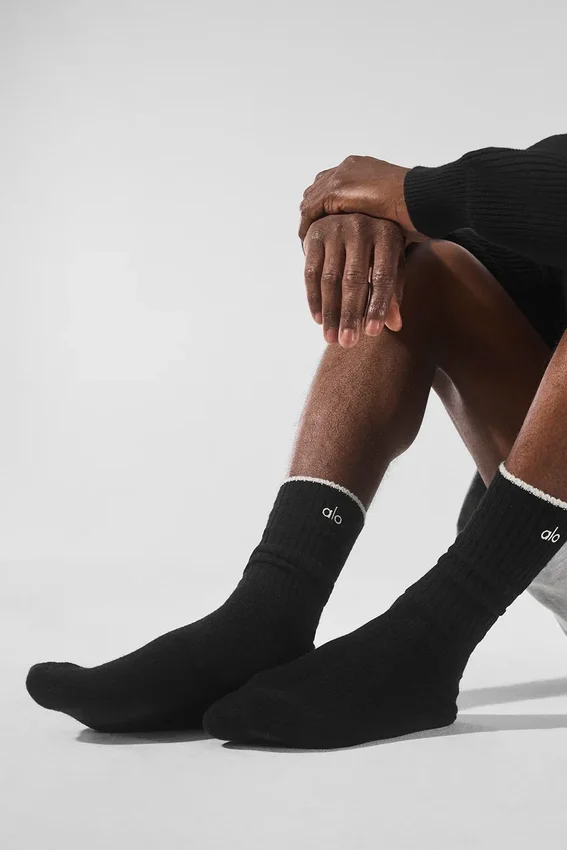 Unisex Wool Cashmere Light Frosted Sock - Black/Ivory