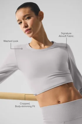 Washed Alosoft Crop Finesse Long Sleeve – Grey Sky Wash