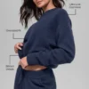 Wool Cashmere Cropped New Class Crewneck Sweater - Navy