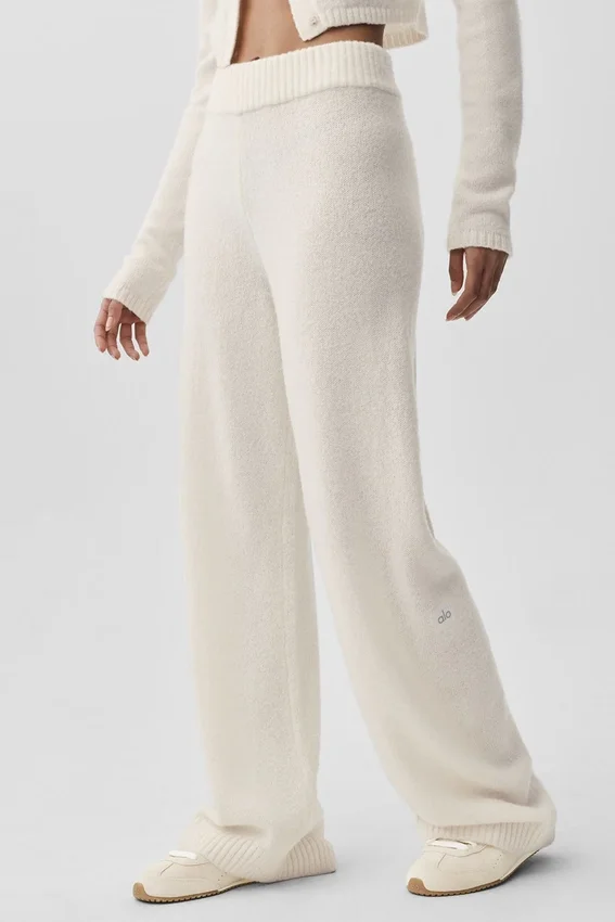 Wool Cashmere High-Waist New Class Wide Leg Pant - Ivory