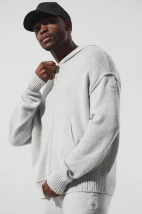 Wool Cashmere New Class Full Zip Hoodie - Pearl Grey Heather