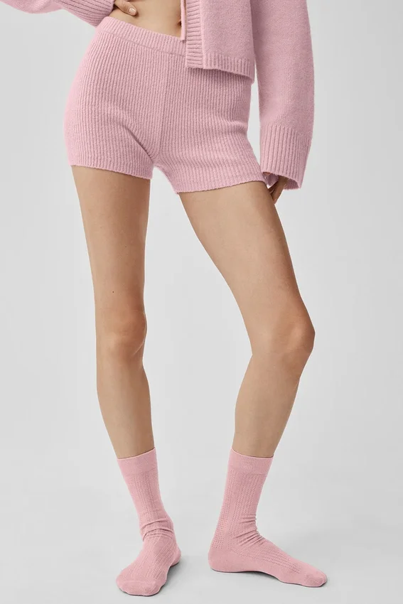 Wool Cashmere Ribbed Noble Short - Vintage Pink